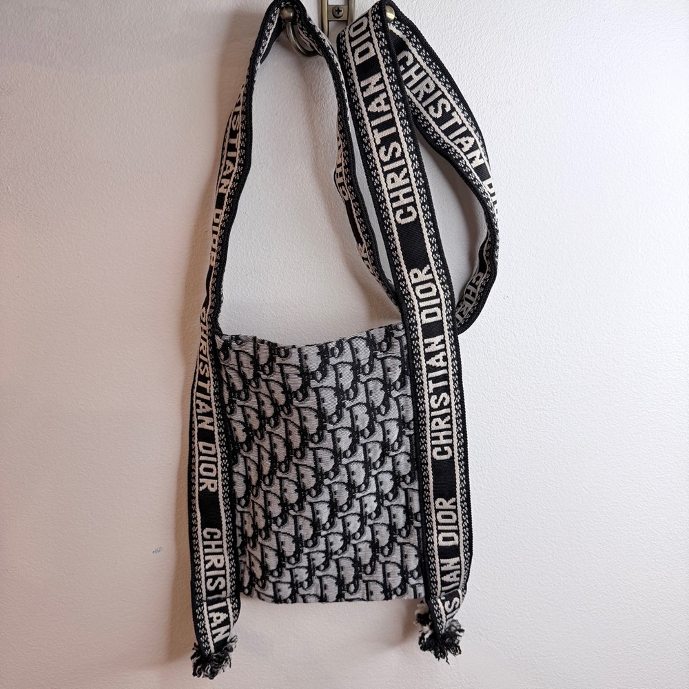 Christian Dior Oblique Jacquard Mini Crossbody Bag Black Strap VTG Authentic